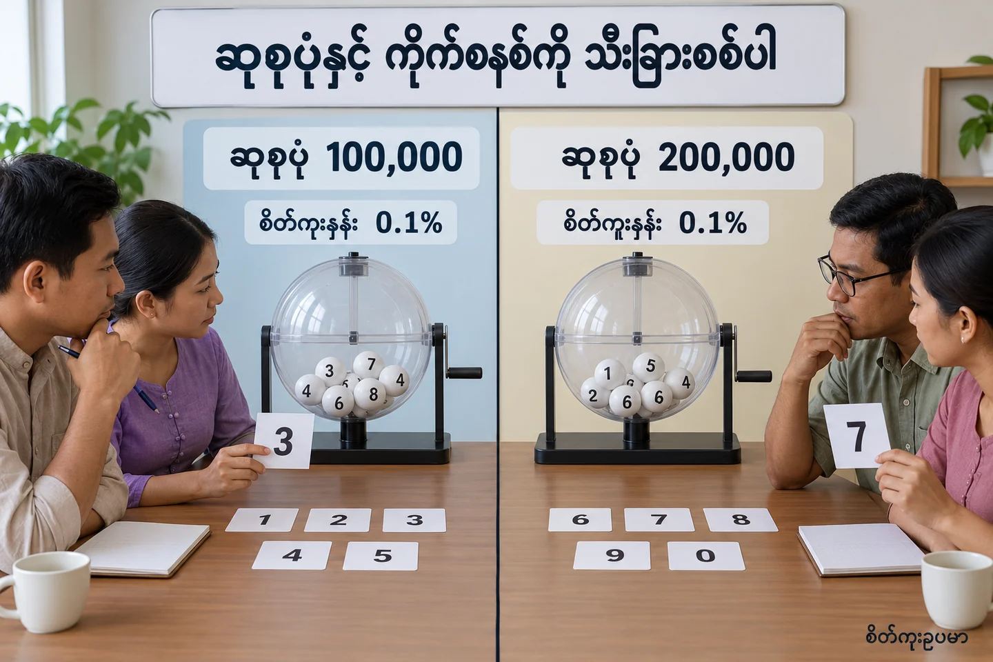 ဆုစုပုံတိုးခြင်းနှင့် ကိုက်စနစ်ကို ခွဲဖတ်နည်း ကို ပြထားသော စိတ်ကူးဥပမာပုံ။